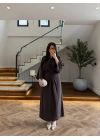 KAHVE PİLE DETAY YARASA KOL ELBİSE-26K5404