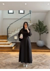 KAHVE PİLE DETAYLI KEMERLİ ELBİSE -2416