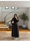 KAHVE PİLE DETAYLI KEMERLİ ELBİSE -2416
