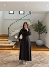 KAHVE PİLE DETAYLI KEMERLİ ELBİSE -2416