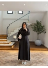 KAHVE PİLE DETAYLI KEMERLİ ELBİSE -2416