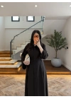 KAHVE PİLE DETAYLI KEMERLİ ELBİSE -2416