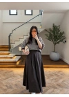 KAHVE PİLELİ GABARDİN ETEK-1238