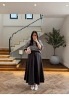 KAHVE PİLELİ GABARDİN ETEK-1238