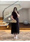 KAHVE SIRT BAĞLAMA DETAY TÜL ELBİSE -4076