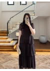 KAHVE SIRT BAĞLAMA DETAY TÜL ELBİSE -4076