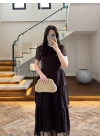 KAHVE SIRT BAĞLAMA DETAY TÜL ELBİSE -4076