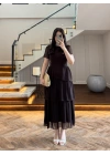KAHVE SIRT BAĞLAMA DETAY TÜL ELBİSE -4076