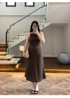 KAHVE TEK OMUZ KETEN ELBİSE-4160