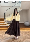 KAHVE TENSEL TERS DİKİŞLİ ETEK -D31045