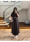 KAHVE TOKA DETAY BAĞLAMALI SATEN ELBİSE-26Y5295