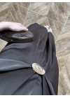 KAHVE TOKA DETAY BAĞLAMALI SATEN ELBİSE-26Y5295