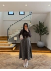 (ÖN SİPARİŞ) KAHVE UZUN KOL EKOSE DETAY ELBİSE-4196