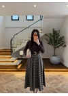 (ÖN SİPARİŞ) KAHVE UZUN KOL EKOSE DETAY ELBİSE-4196