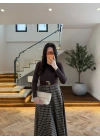 (ÖN SİPARİŞ) KAHVE UZUN KOL EKOSE DETAY ELBİSE-4196