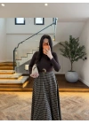 (ÖN SİPARİŞ) KAHVE UZUN KOL EKOSE DETAY ELBİSE-4196
