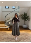 (ÖN SİPARİŞ) KAHVE UZUN KOL EKOSE DETAY ELBİSE-4196