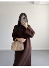 KAHVE UZUN TRİKO ELBİSE