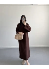 KAHVE UZUN TRİKO ELBİSE
