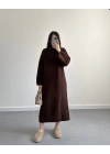 KAHVE UZUN TRİKO ELBİSE