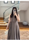 KAHVE V YAKA ELBİSE-3453