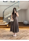 KAHVE V YAKA ELBİSE-3453