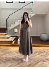 KAHVE V YAKA ELBİSE-3453
