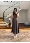 KAHVE V YAKA ELBİSE-3453