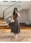 KAHVE V YAKA ELBİSE-3453
