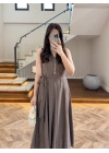 KAHVE V YAKA ELBİSE-3453