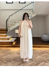 EKRU YAKA BAĞCIKLI ELBİSE-3438