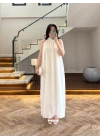 EKRU YAKA BAĞCIKLI ELBİSE-3438