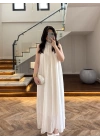EKRU YAKA BAĞCIKLI ELBİSE-3438
