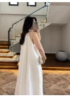 EKRU YAKA BAĞCIKLI ELBİSE-3438