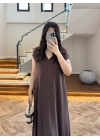 KAHVE YAKALI PİKE ELBİSE - 4141