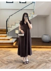 KAHVE YAKALI PİKE ELBİSE - 4141