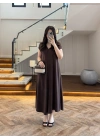 KAHVE YAKALI PİKE ELBİSE - 4141