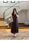KAHVE YAKALI PİKE ELBİSE - 4141