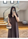 KAHVE YAKALI PİKE ELBİSE - 4141