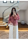 KİREMİT DANTEL ŞERİT BLUZ - 5519