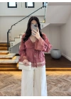 KİREMİT DANTEL ŞERİT BLUZ - 5519