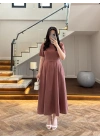 KİREMİT KISA KOL KETEN ELBİSE -2402