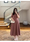 KİREMİT KISA KOL KETEN ELBİSE -2402