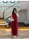 KIRMIZI ASİMETRİK BLUZ PANTOLON TAKIM-8784
