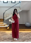 KIRMIZI ASİMETRİK BLUZ PANTOLON TAKIM-8784