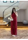 KIRMIZI ASİMETRİK BLUZ PANTOLON TAKIM-8784