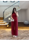 KIRMIZI ASİMETRİK BLUZ PANTOLON TAKIM-8784