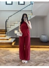 KIRMIZI ASİMETRİK BLUZ PANTOLON TAKIM-8784