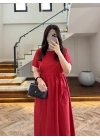 KIRMIZI BEL BÜZGÜLÜ CEPLİ ELBİSE-30731