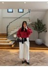 KIRMIZI BÜZGÜLÜ DİK YAKA BUMBER -7746
